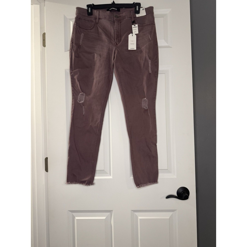 Express Ankle Legging Mid Rise Stretch Jeans 12 Purple Distressed Nwt